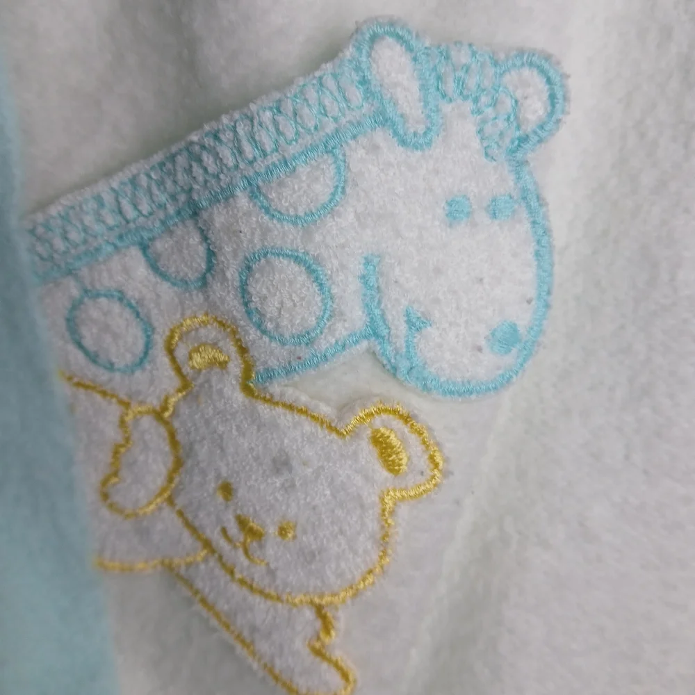 Vintage Baby Pajamas Aqua Blue & White Fleece Giraffe Bear Embroidery 18M Canada